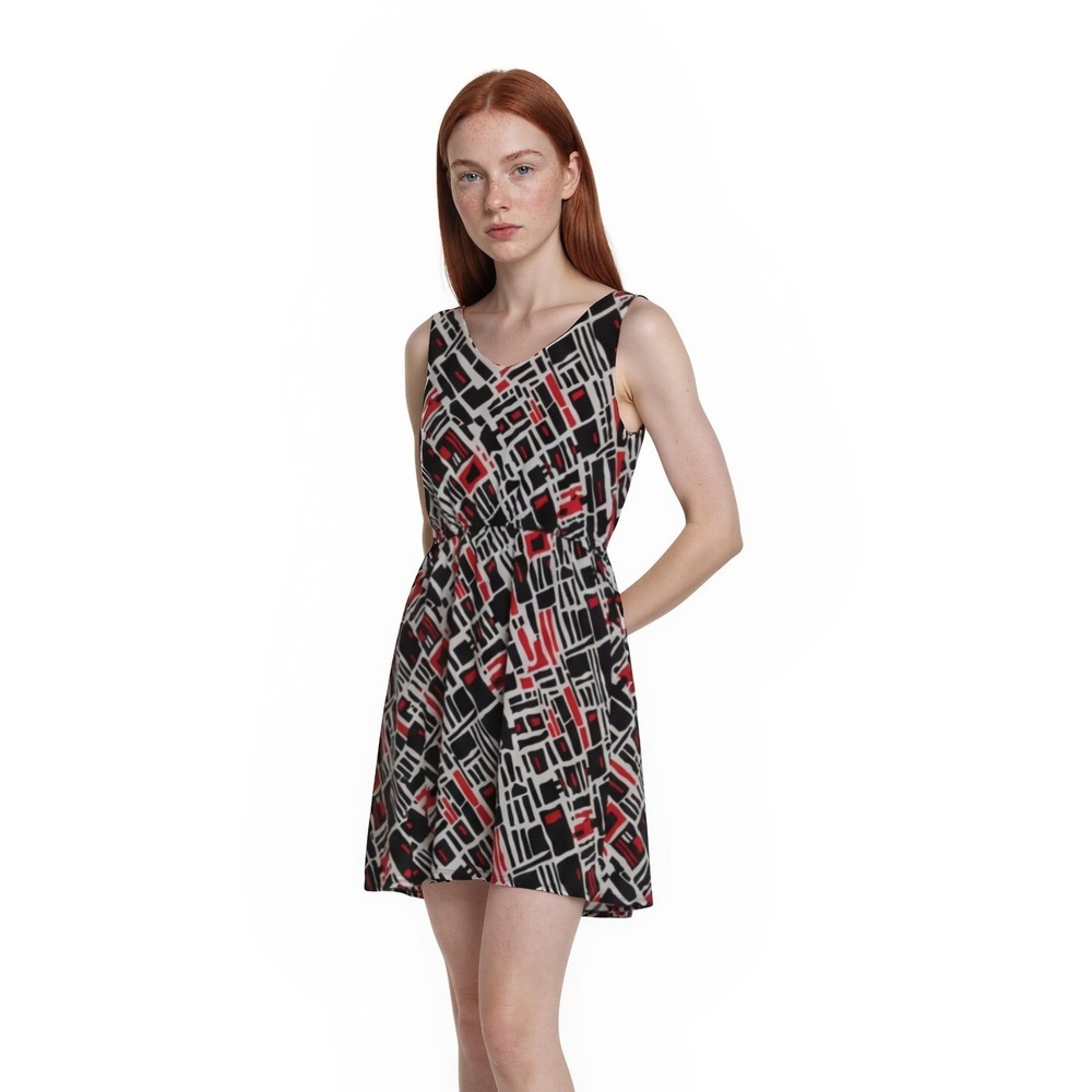 Peter Nygard‎ Dress Women's Size Large Petite LP Red Black Geometric Sleeveless
